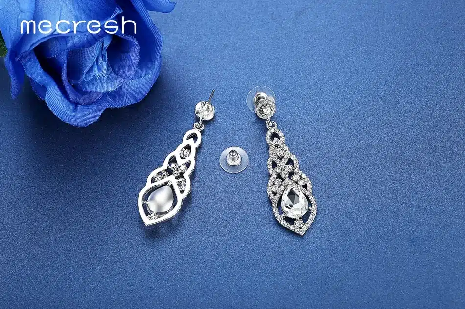 Mecresh Crystal Wedding Long Earrings for Women Silver Champagne Blue Color Fashion Bridal Earrings 2017 Wedding Jewelry EH444 23