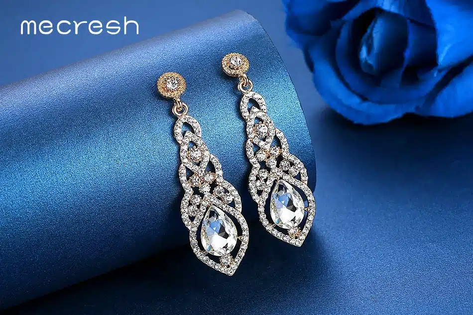 Mecresh Crystal Wedding Long Earrings for Women Silver Champagne Blue Color Fashion Bridal Earrings 2017 Wedding Jewelry EH444 25