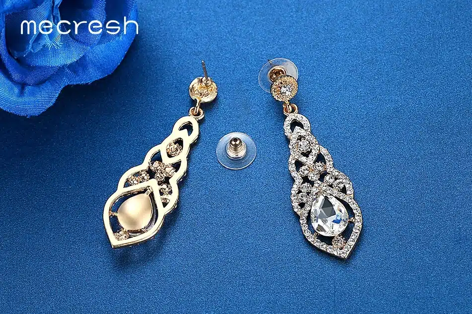 Mecresh Crystal Wedding Long Earrings for Women Silver Champagne Blue Color Fashion Bridal Earrings 2017 Wedding Jewelry EH444 26