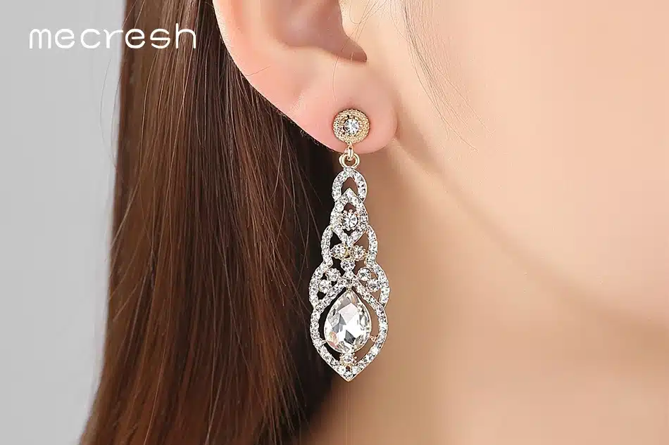 Mecresh Crystal Wedding Long Earrings for Women Silver Champagne Blue Color Fashion Bridal Earrings 2017 Wedding Jewelry EH444 27