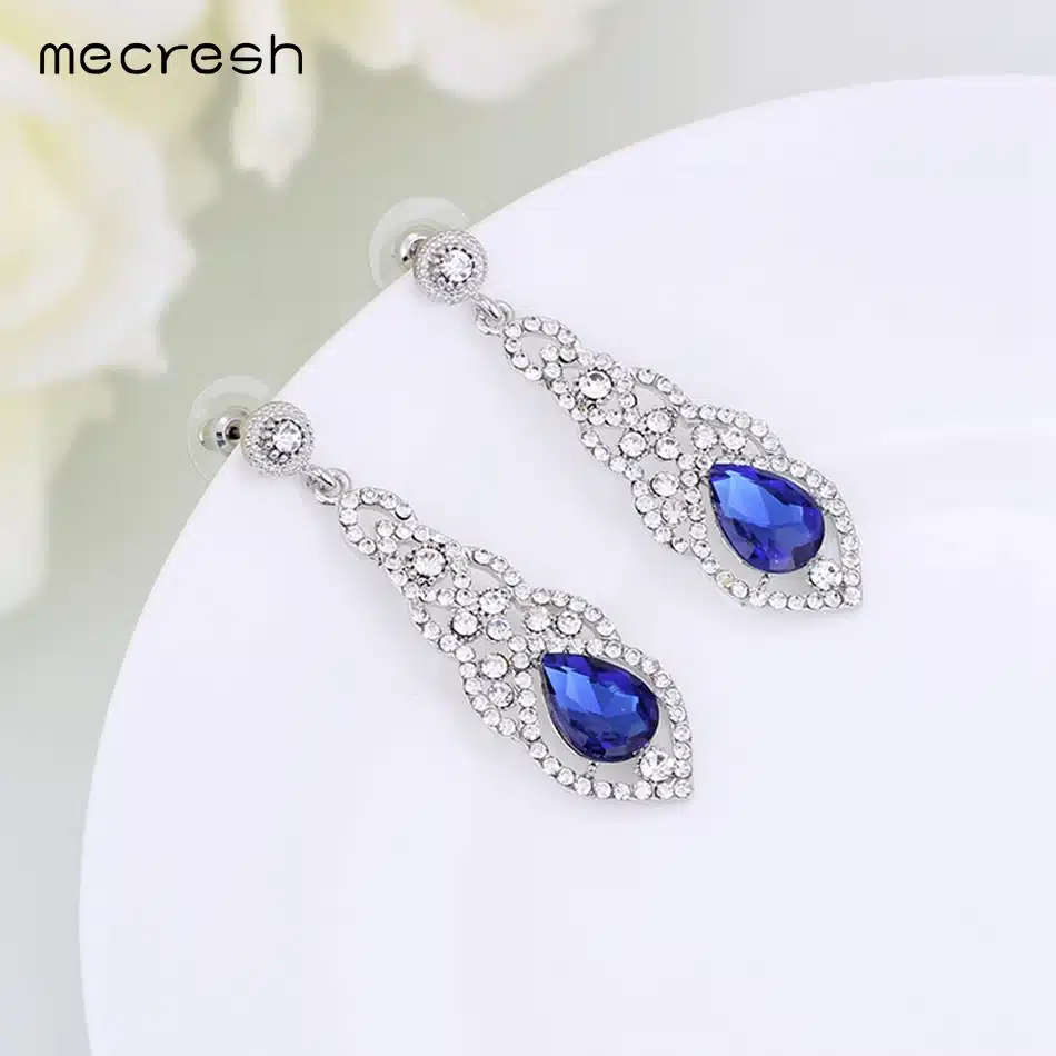 Mecresh Crystal Wedding Long Earrings for Women Silver Champagne Blue Color Fashion Bridal Earrings 2017 Wedding Jewelry EH444 28