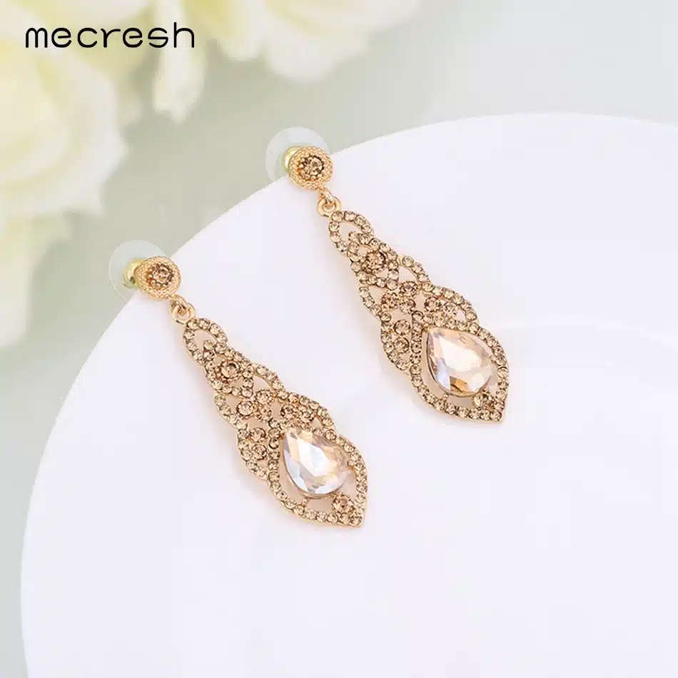Mecresh Crystal Wedding Long Earrings for Women Silver Champagne Blue Color Fashion Bridal Earrings 2017 Wedding Jewelry EH444 29