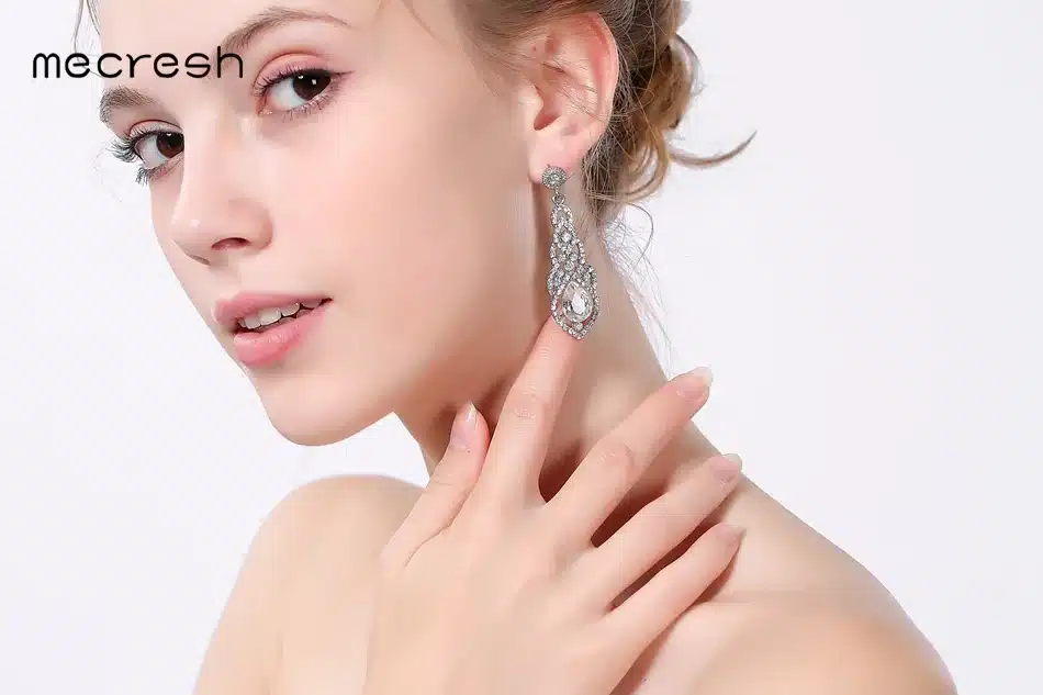 Mecresh Crystal Wedding Long Earrings for Women Silver Champagne Blue Color Fashion Bridal Earrings 2017 Wedding Jewelry EH444 30