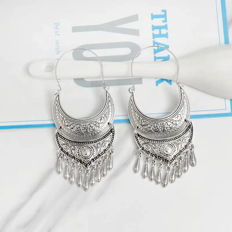 QIHE JEWELRY Ancient Silver Gold Color Tibetan Earring Boho Dangle Charm Statement Silver Color Gypsy Jewelry brincos 18