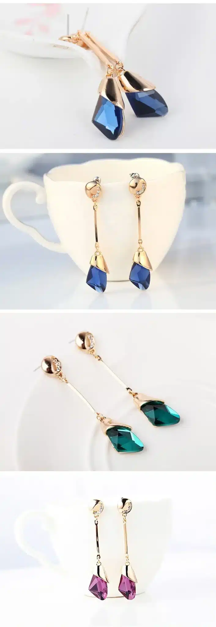 Classic Elegant Long Earrings For Women Fashion Geometric Crystal Gold Color Water Drop Earring Brincos Bijoux Jewelry 23