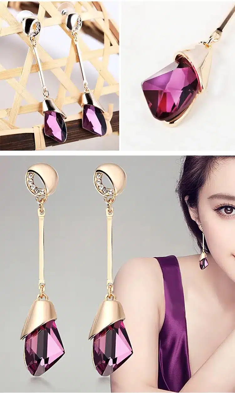 Classic Elegant Long Earrings For Women Fashion Geometric Crystal Gold Color Water Drop Earring Brincos Bijoux Jewelry 32