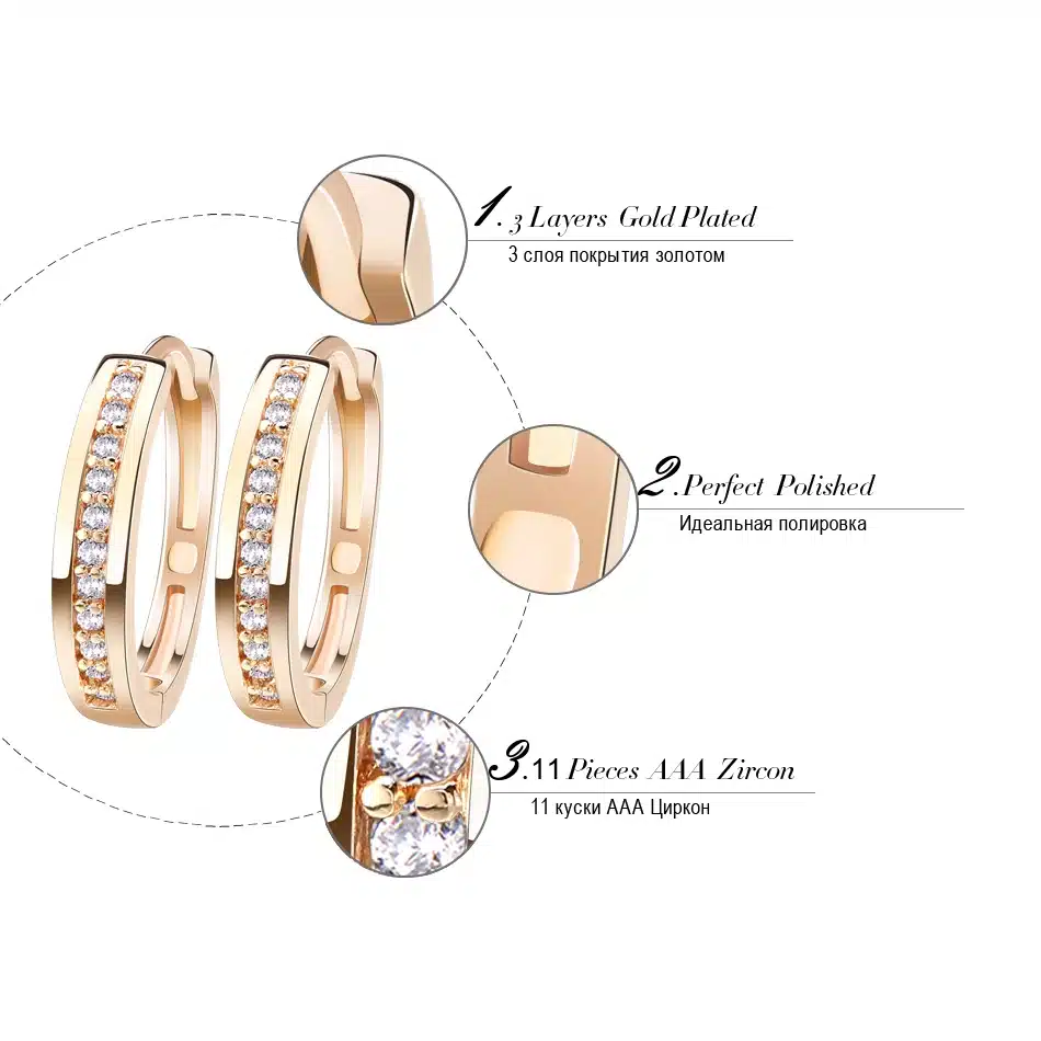 Effie Queen Cute Romantic Style Earrings Jewelry Gold -color Paved with AAA Cubic Zircon Stud Earrings for Women DDE34 16