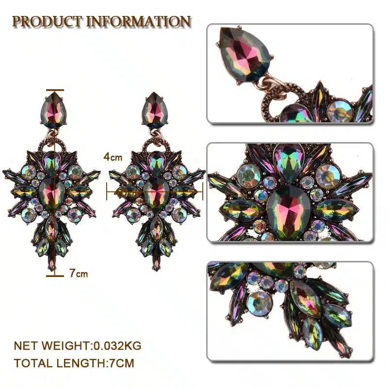 Best lady New Colorful Flower Big Brand Design Luxury Starburst Pendant Crystal Stud Earrings Gem Statement Earrings Jewelry 11