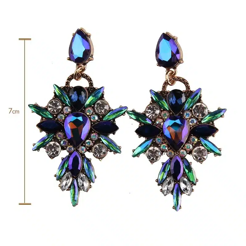 Best lady New Colorful Flower Big Brand Design Luxury Starburst Pendant Crystal Stud Earrings Gem Statement Earrings Jewelry 12