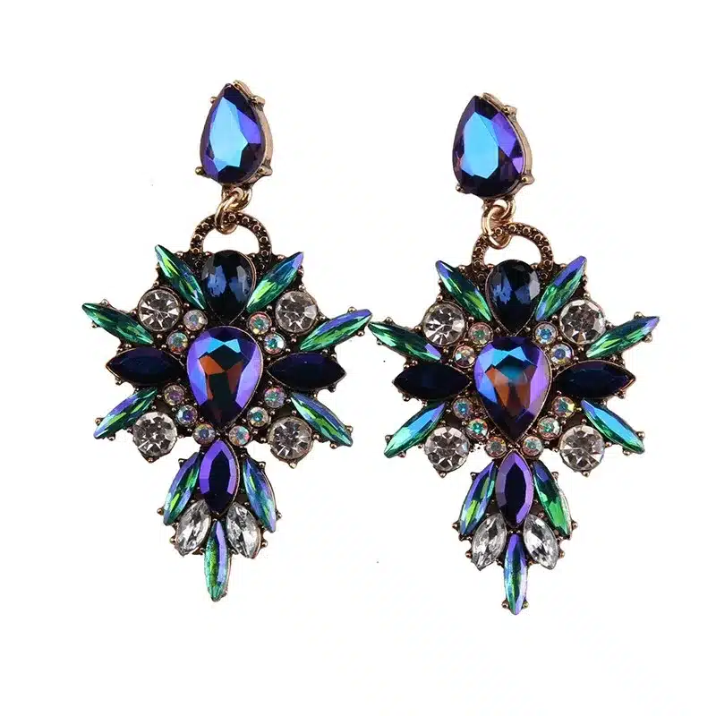 Best lady New Colorful Flower Big Brand Design Luxury Starburst Pendant Crystal Stud Earrings Gem Statement Earrings Jewelry 13