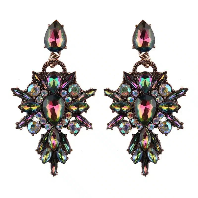 Best lady New Colorful Flower Big Brand Design Luxury Starburst Pendant Crystal Stud Earrings Gem Statement Earrings Jewelry 23