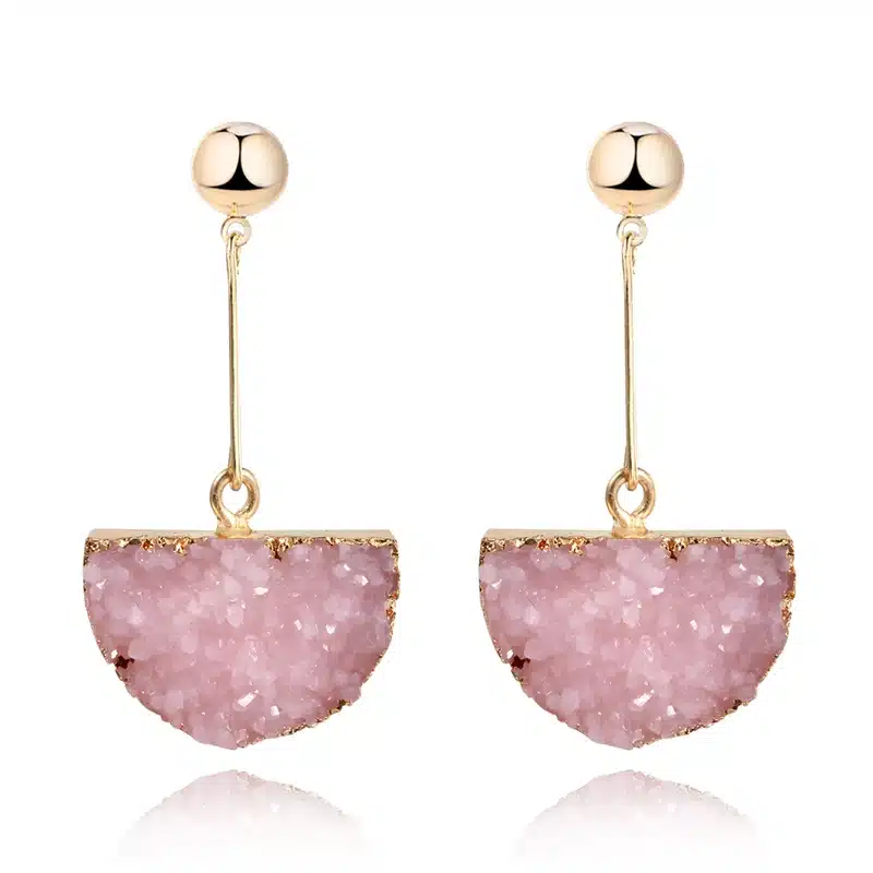 1Pair Resin Stone Druzy Earings For Women Jewelry Handmade Semicircle Drusy Drop Dangle Earing Eardrop Long Earrings E1450 10