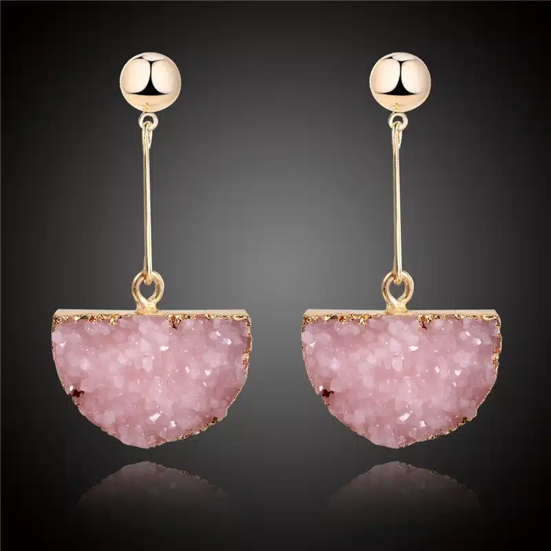 1Pair Resin Stone Druzy Earings For Women Jewelry Handmade Semicircle Drusy Drop Dangle Earing Eardrop Long Earrings E1450 11