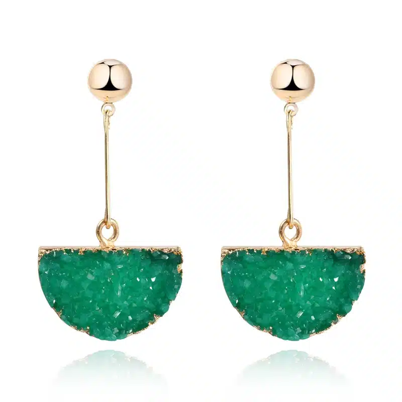 1Pair Resin Stone Druzy Earings For Women Jewelry Handmade Semicircle Drusy Drop Dangle Earing Eardrop Long Earrings E1450 12