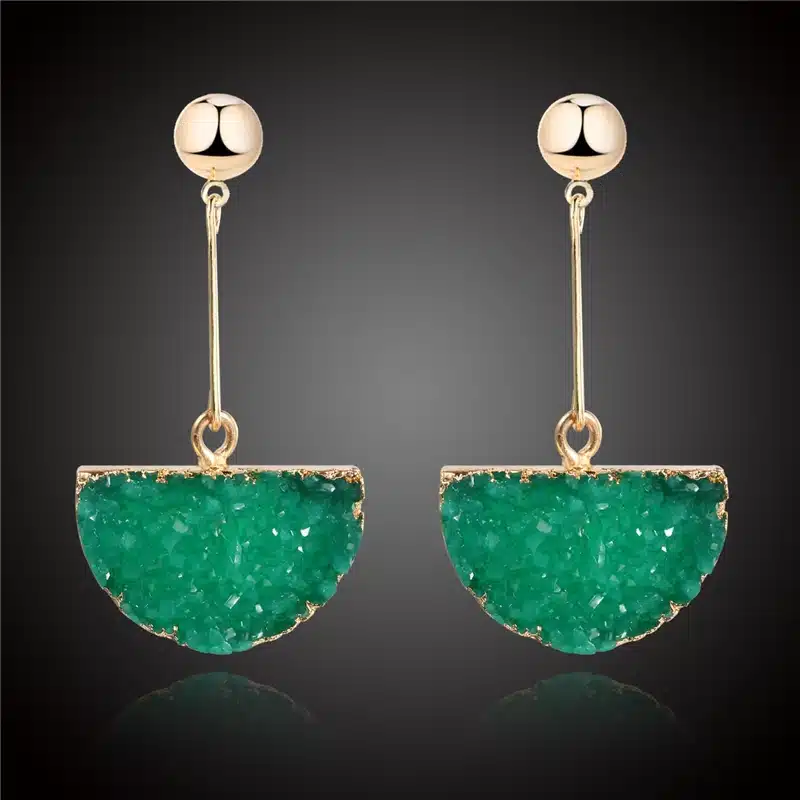 1Pair Resin Stone Druzy Earings For Women Jewelry Handmade Semicircle Drusy Drop Dangle Earing Eardrop Long Earrings E1450 13