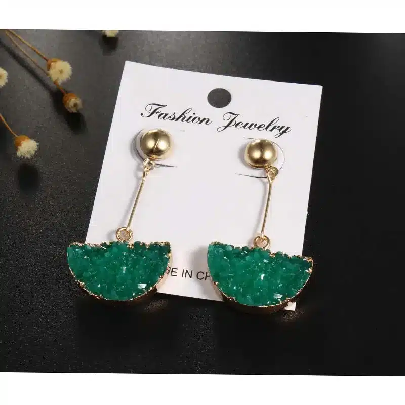 1Pair Resin Stone Druzy Earings For Women Jewelry Handmade Semicircle Drusy Drop Dangle Earing Eardrop Long Earrings E1450 14