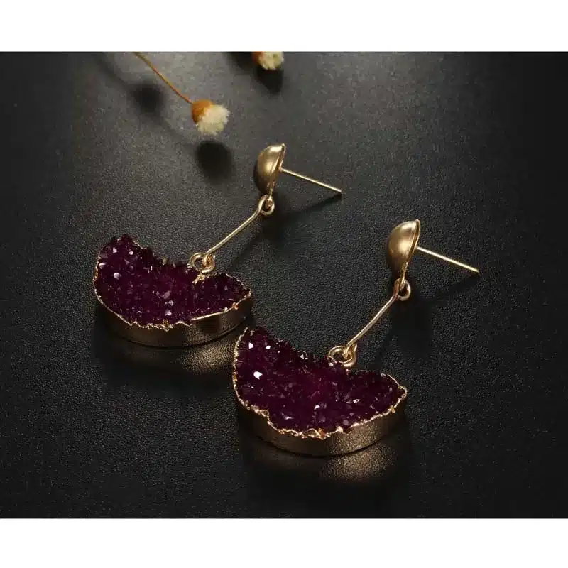 1Pair Resin Stone Druzy Earings For Women Jewelry Handmade Semicircle Drusy Drop Dangle Earing Eardrop Long Earrings E1450 15