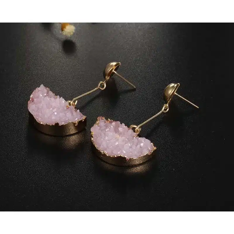 1Pair Resin Stone Druzy Earings For Women Jewelry Handmade Semicircle Drusy Drop Dangle Earing Eardrop Long Earrings E1450 16