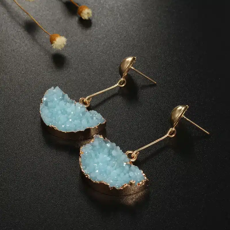 1Pair Resin Stone Druzy Earings For Women Jewelry Handmade Semicircle Drusy Drop Dangle Earing Eardrop Long Earrings E1450 17