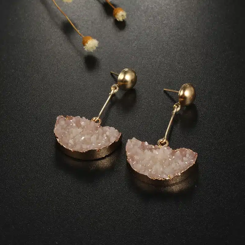 1Pair Resin Stone Druzy Earings For Women Jewelry Handmade Semicircle Drusy Drop Dangle Earing Eardrop Long Earrings E1450 18