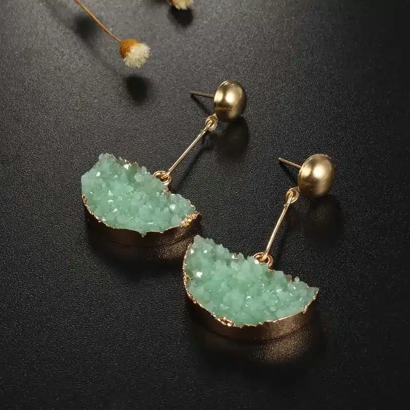 1Pair Resin Stone Druzy Earings For Women Jewelry Handmade Semicircle Drusy Drop Dangle Earing Eardrop Long Earrings E1450 19
