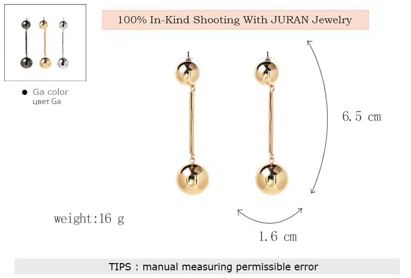 2017 Punk Style Big Metal Beads Earrings Long Drop Earrings Women Party Statement Hanging Dangle Earrings JURAN Fashion Jewelry 14