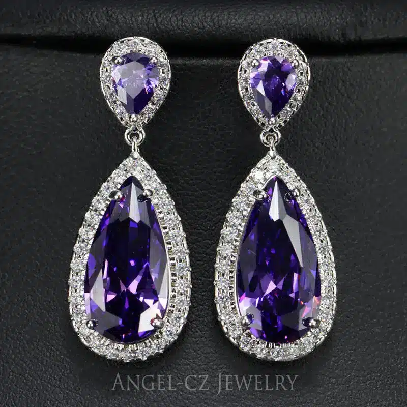 ANEGLCZ Luxury Royal Blue Stone Earring Water Drop Cubic Zirconia Bridal Long Earrings For Women Wedding Party Jewelry AE011 30