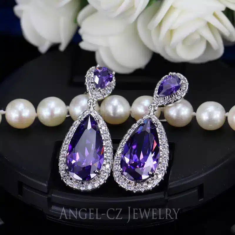 ANEGLCZ Luxury Royal Blue Stone Earring Water Drop Cubic Zirconia Bridal Long Earrings For Women Wedding Party Jewelry AE011 35