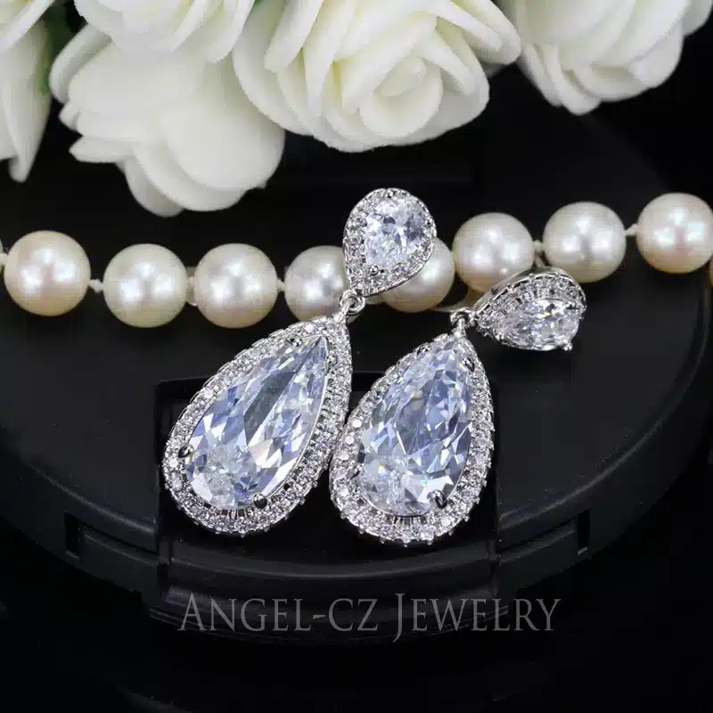 ANEGLCZ Luxury Royal Blue Stone Earring Water Drop Cubic Zirconia Bridal Long Earrings For Women Wedding Party Jewelry AE011 36