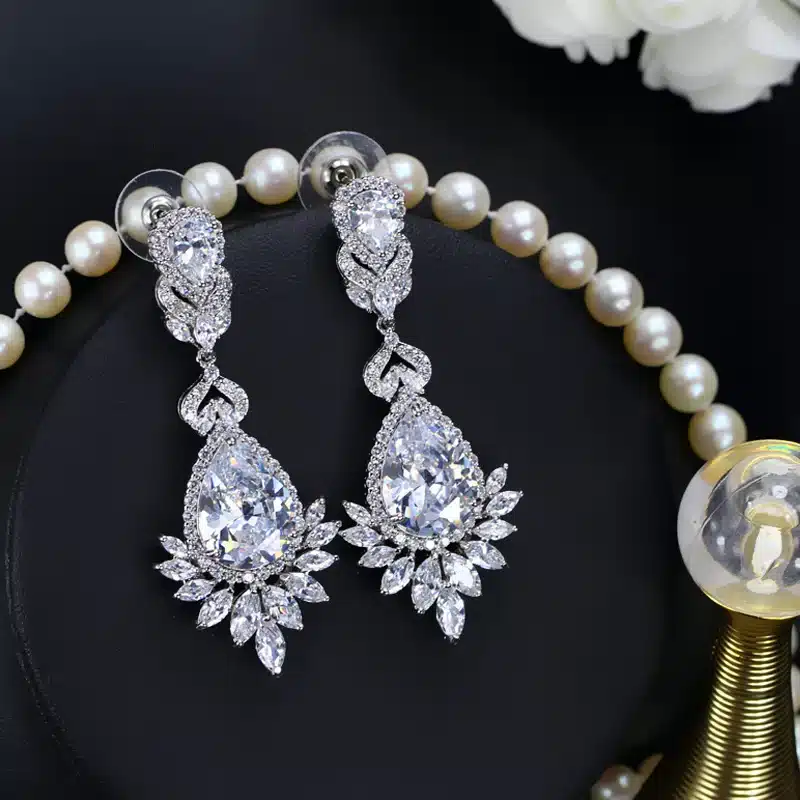 CWWZircons Elegent Evening Dinner Part Wedding Jewelry Luxury Long CZ Crystal Big Drop Dangle Earrings For Brides CZ055 27