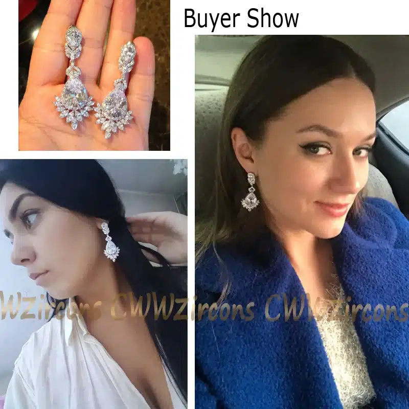 CWWZircons Elegent Evening Dinner Part Wedding Jewelry Luxury Long CZ Crystal Big Drop Dangle Earrings For Brides CZ055 31
