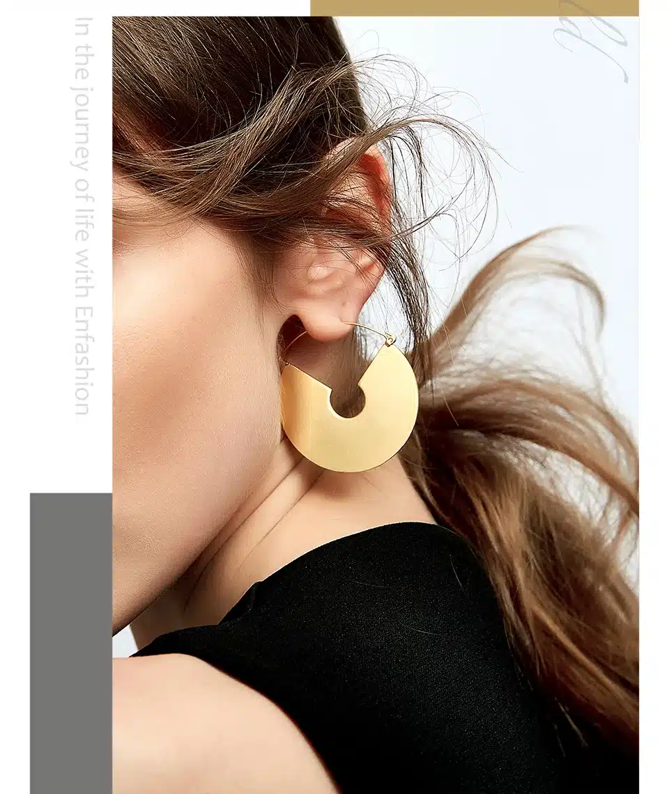 Enfashion Vintage Big Circle Dangle Earrings Matte Gold color Earings Drop Earrings For Women Long Earring Jewelry brinco 11