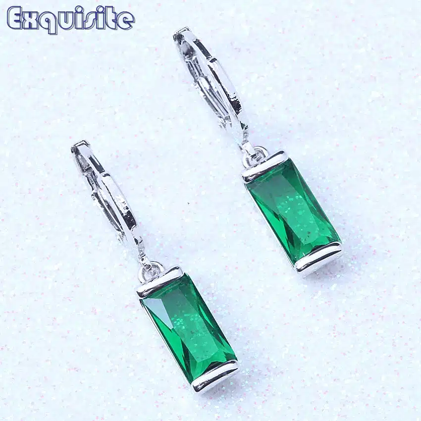 Classic Drop Dangle Earrings Green/Purple/Red Cubic Zirconia Silver Color Crystal Jewelry For Women Valentine's Day Gift L0016 3