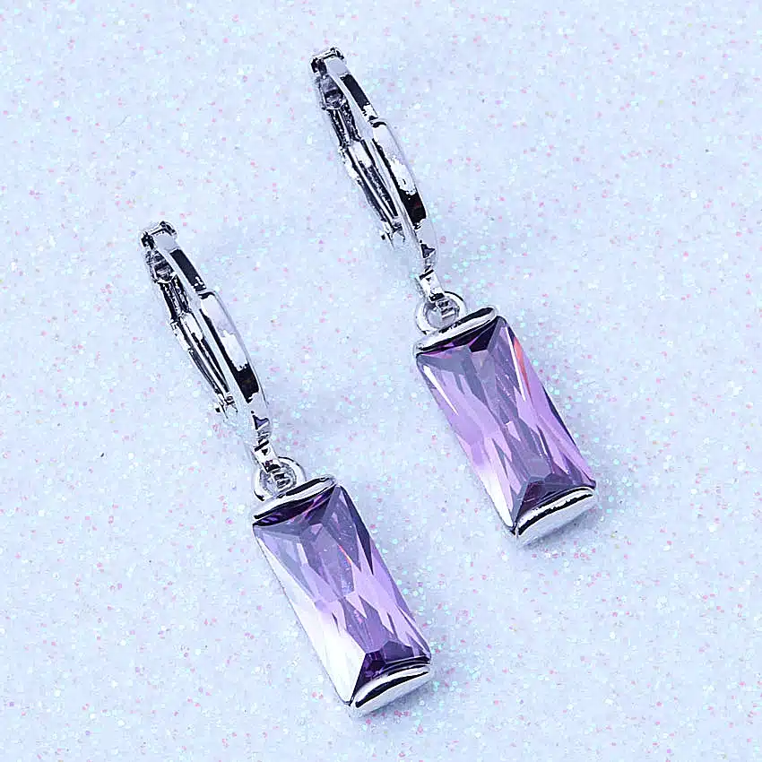 Classic Drop Dangle Earrings Green/Purple/Red Cubic Zirconia Silver Color Crystal Jewelry For Women Valentine's Day Gift L0016 6