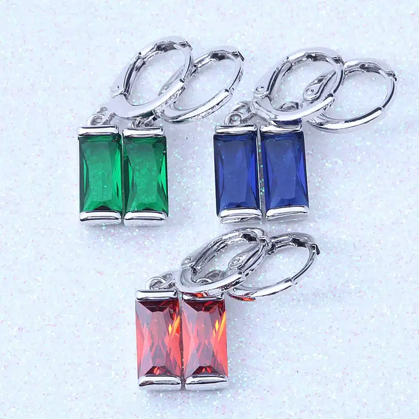 Classic Drop Dangle Earrings Green/Purple/Red Cubic Zirconia Silver Color Crystal Jewelry For Women Valentine's Day Gift L0016 7