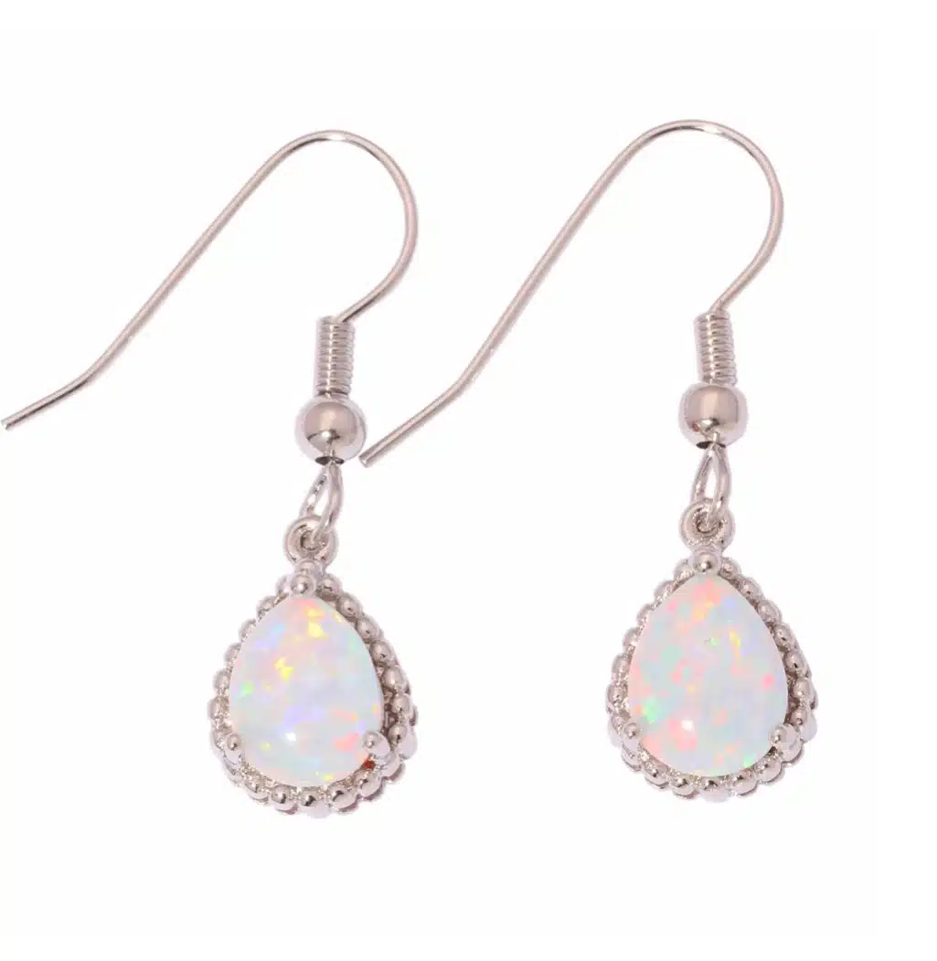 CiNily Created White Fire Opal Silver Plted Earrings Wholesale Retail Hot Sell for Women Jewelry Earrings 1 1/4" OH2257 14