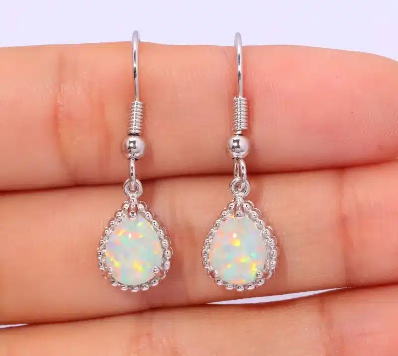 CiNily Created White Fire Opal Silver Plted Earrings Wholesale Retail Hot Sell for Women Jewelry Earrings 1 1/4" OH2257 15