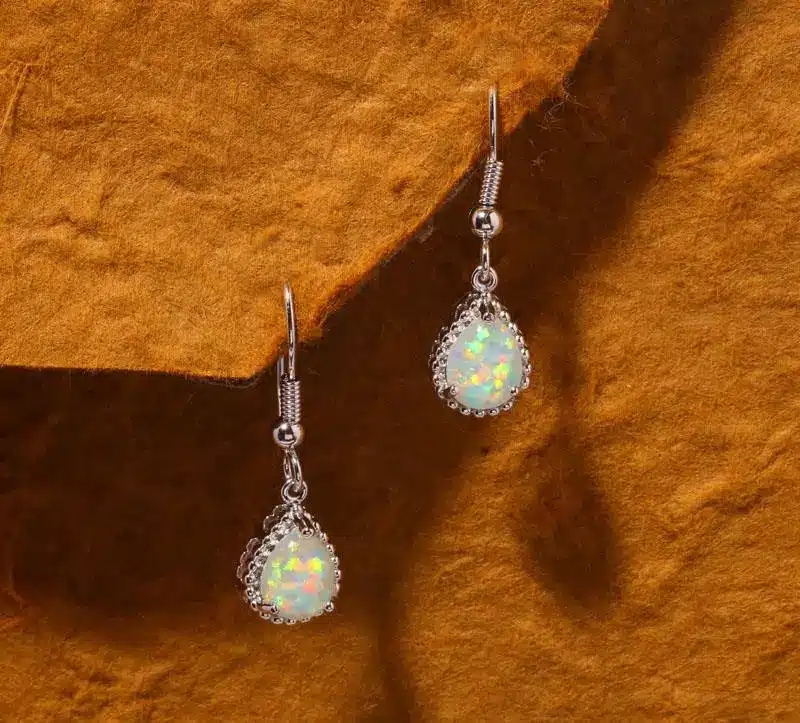 CiNily Created White Fire Opal Silver Plted Earrings Wholesale Retail Hot Sell for Women Jewelry Earrings 1 1/4" OH2257 16