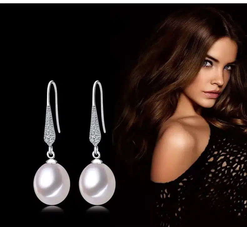 2017 new style 100% natural freshwater pearl drop earrings 8-9mm real pearl 925 sterling silver zircon jewelry for women girls 16