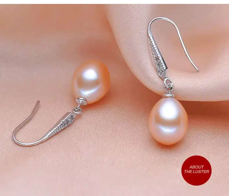 2017 new style 100% natural freshwater pearl drop earrings 8-9mm real pearl 925 sterling silver zircon jewelry for women girls 20