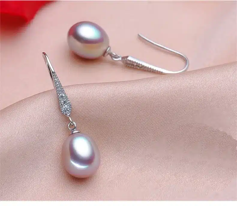 2017 new style 100% natural freshwater pearl drop earrings 8-9mm real pearl 925 sterling silver zircon jewelry for women girls 22