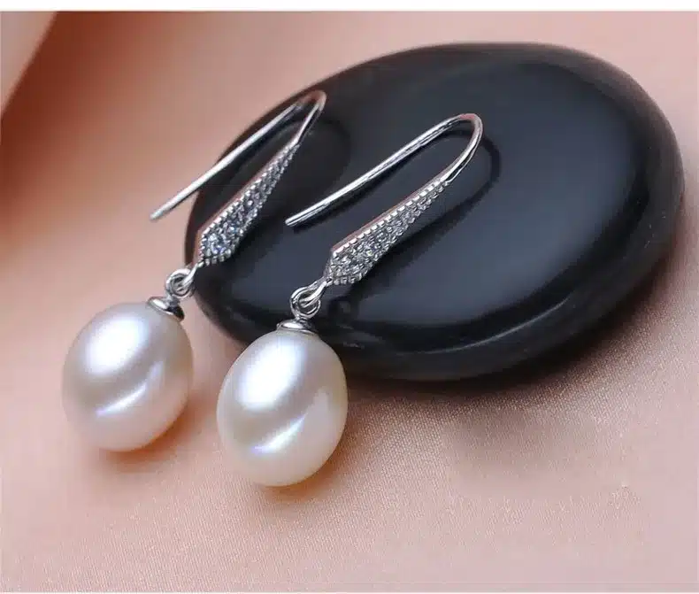 2017 new style 100% natural freshwater pearl drop earrings 8-9mm real pearl 925 sterling silver zircon jewelry for women girls 23