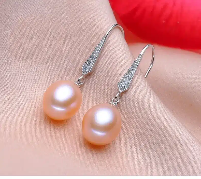 2017 new style 100% natural freshwater pearl drop earrings 8-9mm real pearl 925 sterling silver zircon jewelry for women girls 24