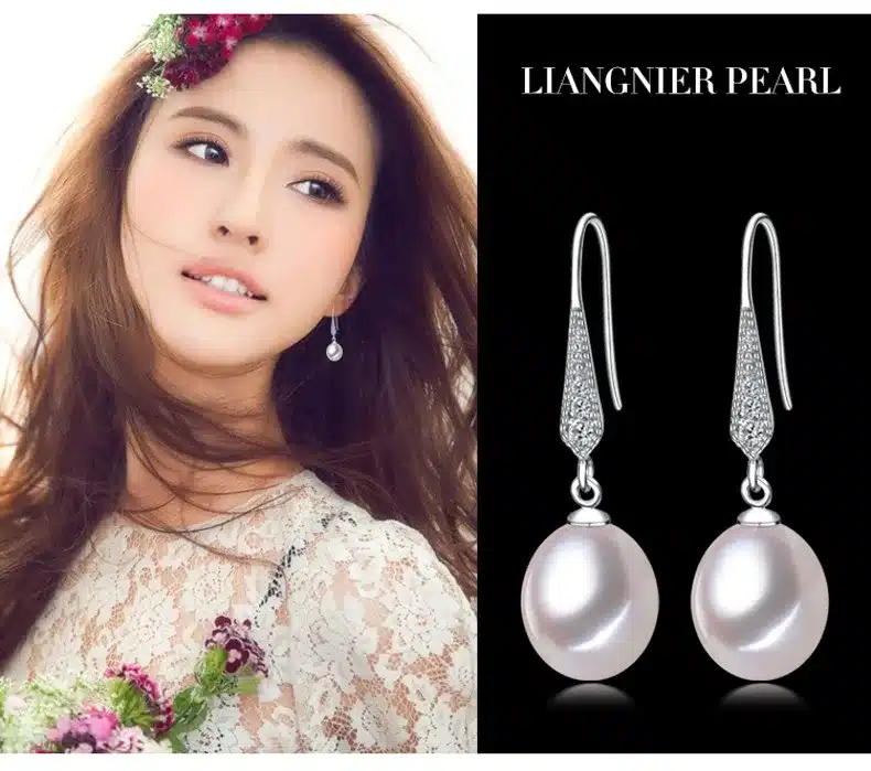 2017 new style 100% natural freshwater pearl drop earrings 8-9mm real pearl 925 sterling silver zircon jewelry for women girls 25