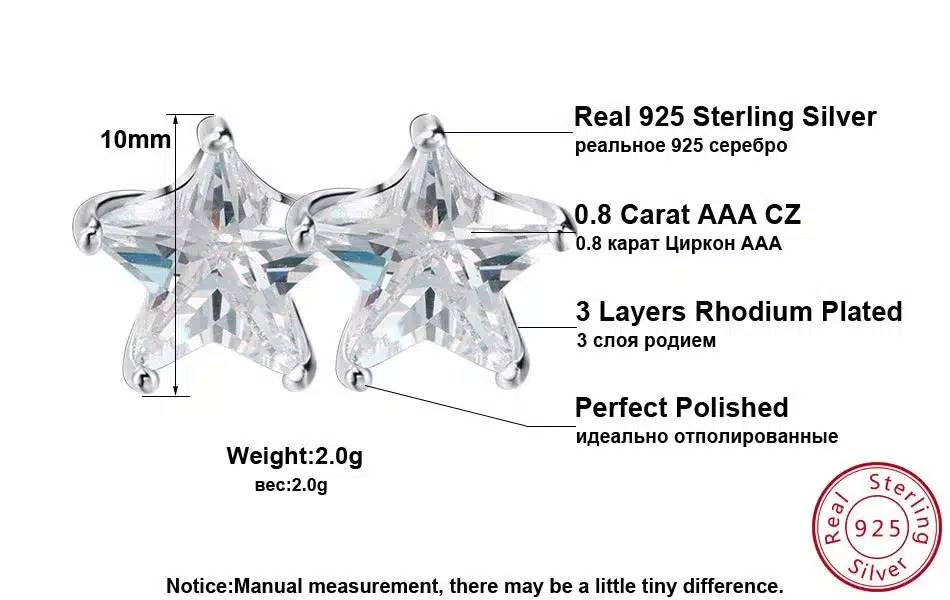 ORSA JEWELS Pure 925 Sterling Silver Earrings 0.8ct Cubic Zircon Star Stud Earring for Women Wedding Party 2017 New Jewelry SE02 26