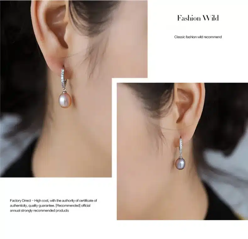 YIKALAISI 2017 925 Sterling Silver Jewelry for office women Natural Freshwater Pearl jewelry for women 8-9mm Drop Earrings 24