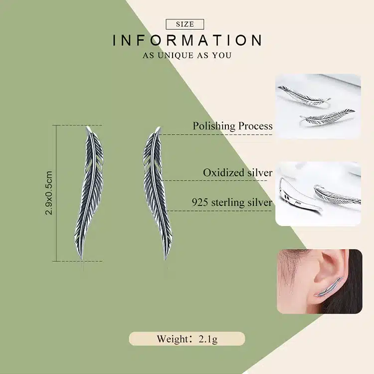 BAMOER Authentic 100% 925 Sterling Silver Feathers Wing Stud Earrings With White Clear CZ for Women Anniversary Jewelry SCE258 24