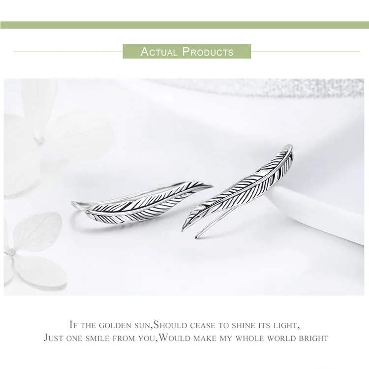 BAMOER Authentic 100% 925 Sterling Silver Feathers Wing Stud Earrings With White Clear CZ for Women Anniversary Jewelry SCE258 26