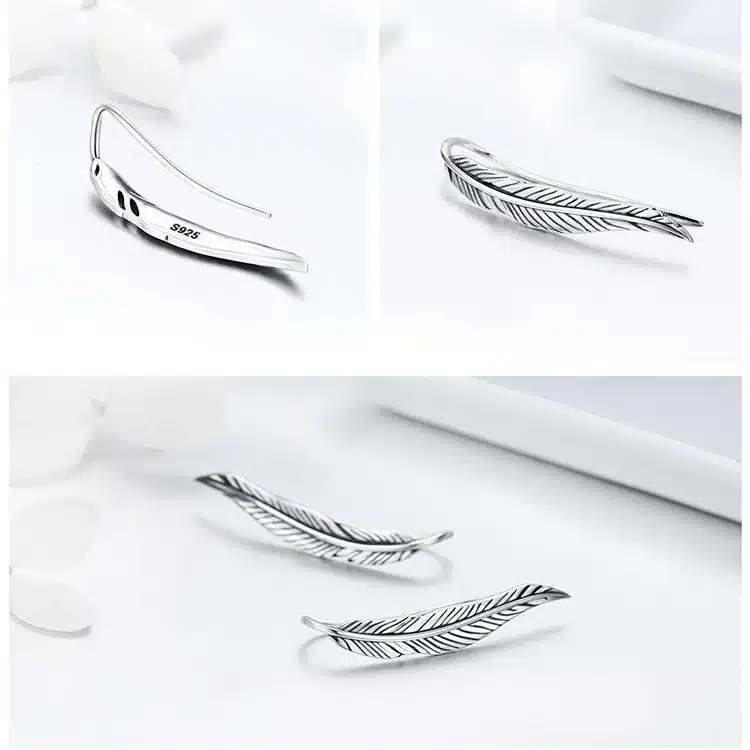 BAMOER Authentic 100% 925 Sterling Silver Feathers Wing Stud Earrings With White Clear CZ for Women Anniversary Jewelry SCE258 27