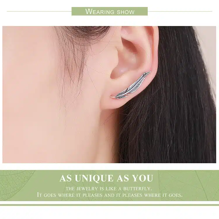 BAMOER Authentic 100% 925 Sterling Silver Feathers Wing Stud Earrings With White Clear CZ for Women Anniversary Jewelry SCE258 28